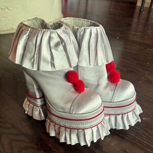 Silver and Red Ruffle Pennywise Platform Ankle Boots